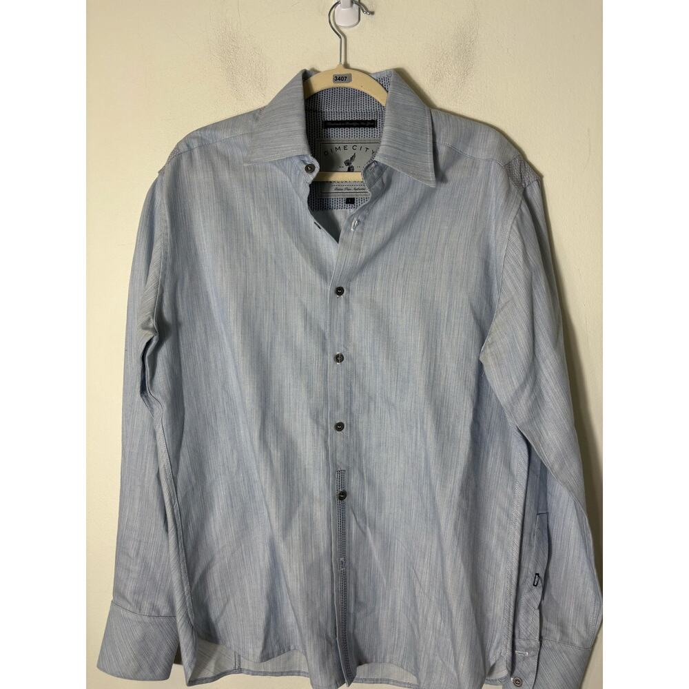 Men's Dime City Brushed Blue Long Sleeve Button Up Shirt Sz L